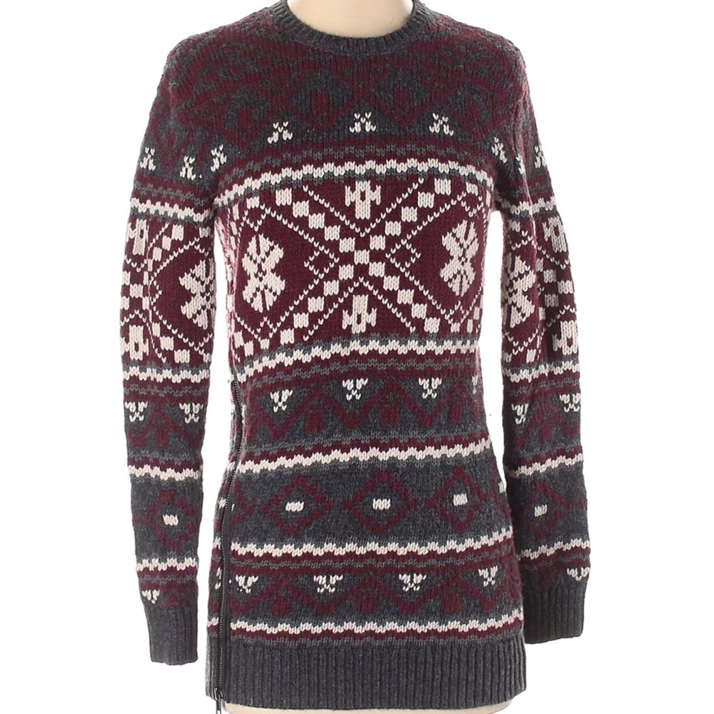 Ann Taylor wool blend sweater grey & maroon